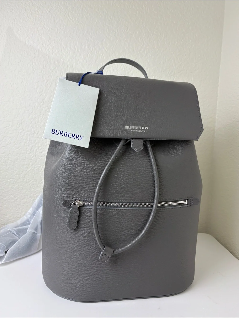 Burberry Charcoal Gray Leather Flap Backpack